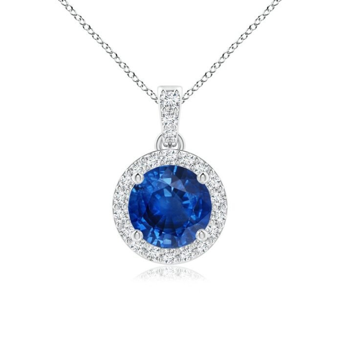 6mm aaa blue sapphire white gold pendant