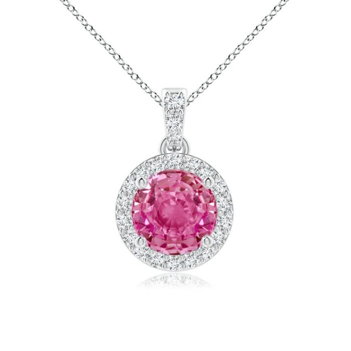 6mm aaa pink sapphire white gold pendant