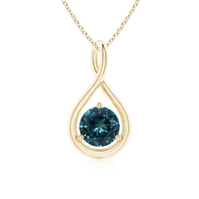 6mm aaa teal montana sapphire yellow gold pendant