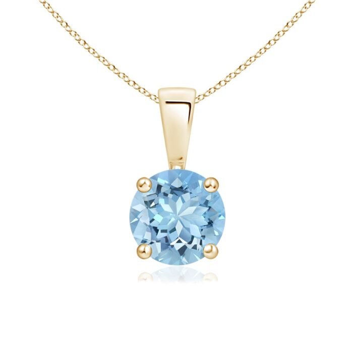 6mm aaaa aquamarine yellow gold pendant