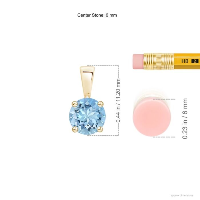 6mm aaaa aquamarine yellow gold pendant 300