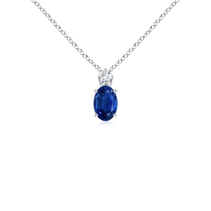 6x4mm aaa blue sapphire white gold pendant