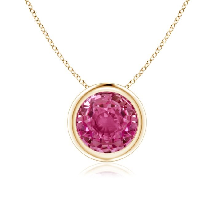 7mm aaaa pink sapphire yellow gold pendant