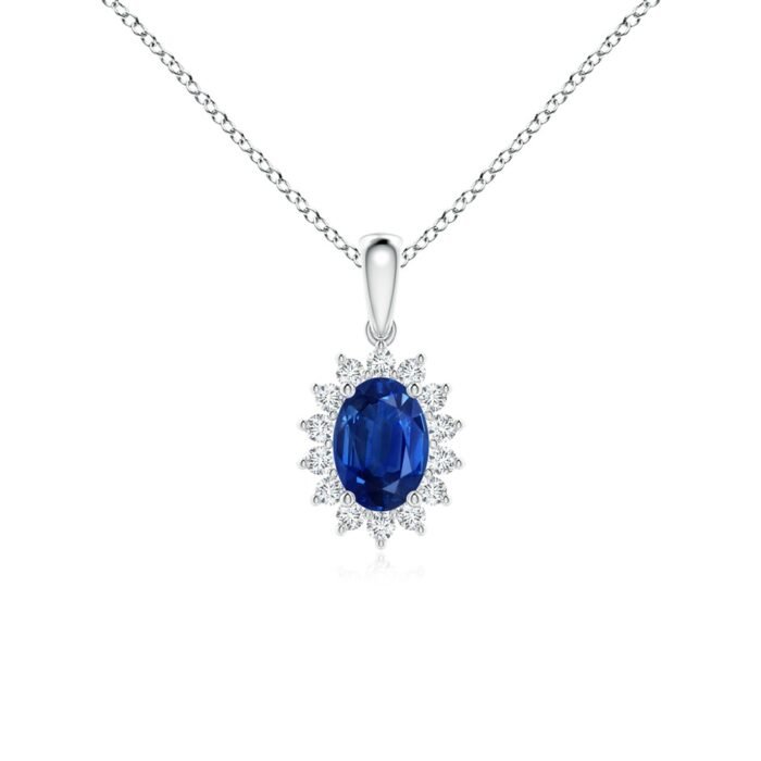 7x5mm aaa blue sapphire white gold pendant 2