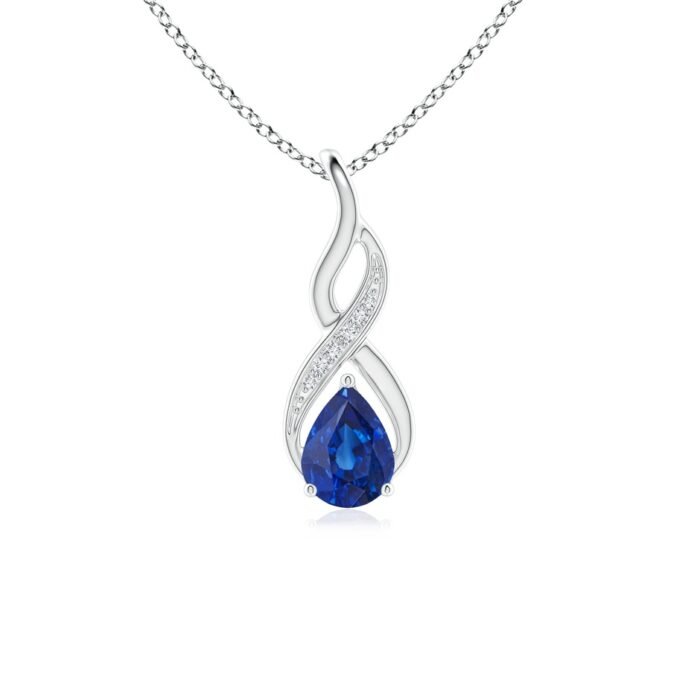 7x5mm aaa blue sapphire white gold pendant