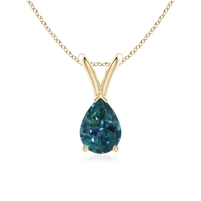 7x5mm aaa teal montana sapphire yellow gold pendant