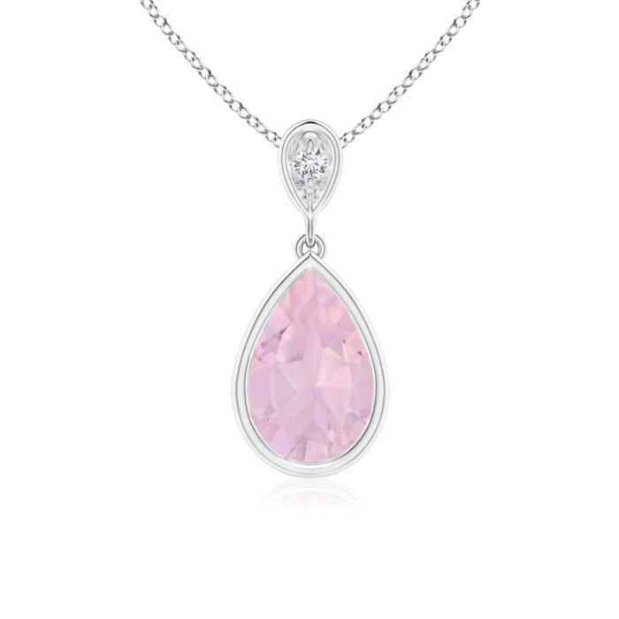 9x6mm aaa rose quartz white gold pendant