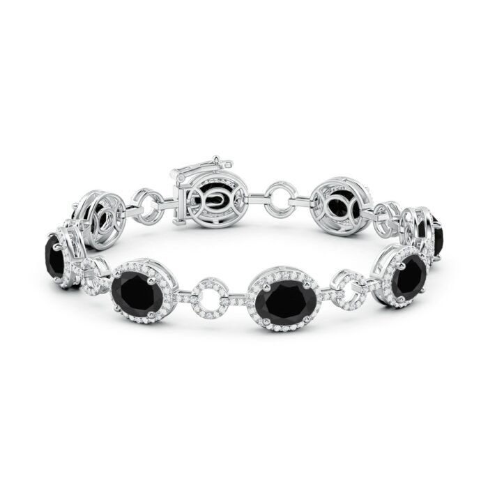 9x7mm aaa black onyx white gold bracelet 200