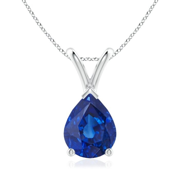 9x7mm aaa blue sapphire white gold pendant