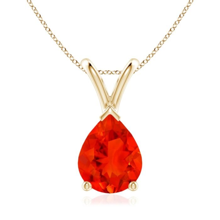 9x7mm aaaa fire opal yellow gold pendant