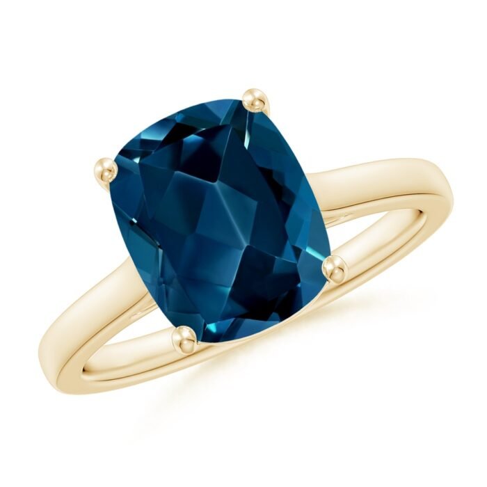 10x8mm aaaa london blue topaz yellow gold ring