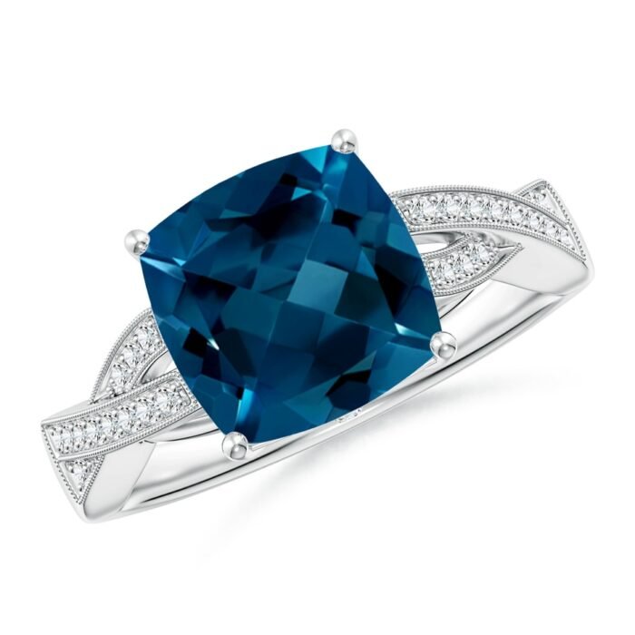 9mm aaaa london blue topaz white gold ring