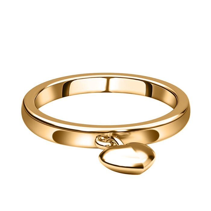 Love Heart Charm Band Ring for Women in Gold Plated Sterling Silver 3772606