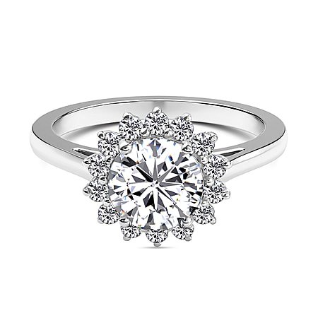 Moissanite Halo Ring in Platinum Overlay Sterling Silver 2.55 Ct. 7043850