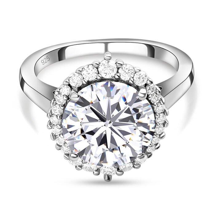 Moissanite Halo Ring in Platinum Plated Sterling Silver 3.65 Ct 8881476 1