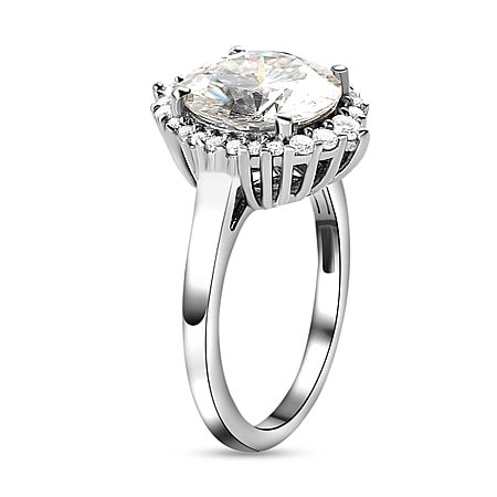 Moissanite Halo Ring in Platinum Plated Sterling Silver 3.65 Ct 8881476 3