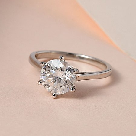 Moissanite Solitaire Ring in Platinum Overlay Sterling Silver 2 00 ct 7515607 1