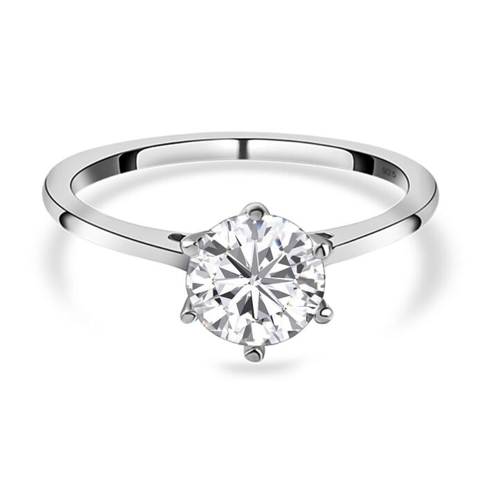 Moissanite Solitaire Ring in Platinum Plated Sterling Silver 8846920 1