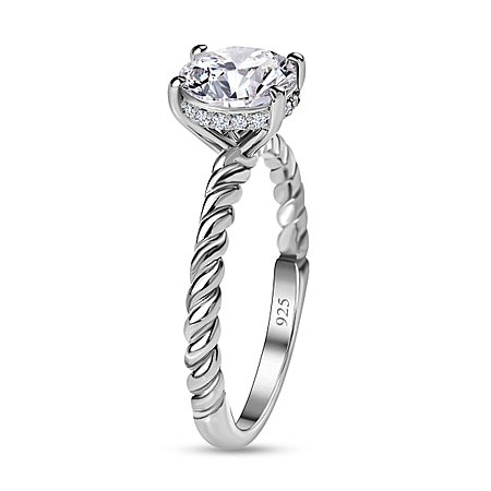No Brand Moissanite Solitaire Ring in Platinum Overlay Sterling Silver 7635341 3