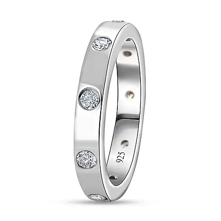 White Moissanite Band Ring in Platinum Overlay Sterling Silver 0 45 ct 7649343 3